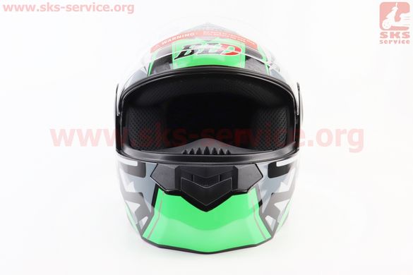 Фото товара – Шлем модуляр, закрытый с откидным подбородком+откидные очки BLD-159 S (55-56см), ЧЁРНЫЙ глянец с зелёно-серым рисунком