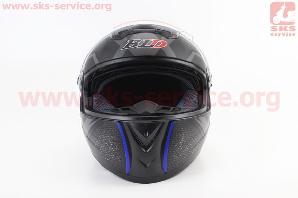 Фото товара – Шлем интеграл, закрытый+очки BLD-М61 М (57-58см), ЧЁРНЫЙ матовый с сине-серым рисунком