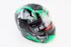 Шлем модуляр, закрытый с откидным подбородком+откидные очки BLD-159 S (55-56см), ЧЁРНЫЙ глянец с зелёно-серым рисунком, фото – 1