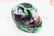 Шлем модуляр, закрытый с откидным подбородком+откидные очки BLD-159 S (55-56см), ЧЁРНЫЙ глянец с зелёно-серым рисунком, фото – 2