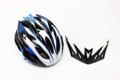 Фото товара – Шлем велосипедный M (54-57 см) съёмный козырёк, 18 вент. отверстий, чёрно-бело-cиний AV-01