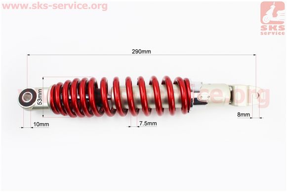 Фото товара – Амортизатор задний GY6/Honda - 290мм*d53мм (втулка 10мм / вилка 8мм) регулир., красный