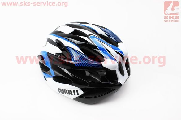 Фото товара – Шлем велосипедный M (54-57 см) съёмный козырёк, 18 вент. отверстий, чёрно-бело-cиний AV-01