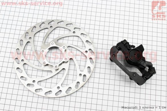Фото товара – Тормоз Disk-brake задний (F180/R160мм)+диск 160мм, крепл. гайка, чёрный MDA11R+SE16B