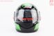 Шлем интеграл, закрытый 825-3 S, ЧЁРНЫЙ с зелёно-серым рисунком (возможны дефекты покраски, сломан воздухозаборник), фото – 4