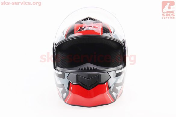Фото товара – Шлем модуляр, закрытый с откидным подбородком+откидные очки BLD-159 L (59-60см), ЧЁРНЫЙ глянец с красно-серым рисунком