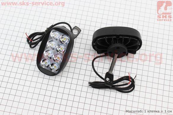 Фото товару – Фара додаткова світлодіодна вологозахисна (85*50mm) - 8 LED з кріпленням під дзеркало, к-кт 2шт
