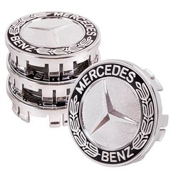 Фото товара – Заглушка колесного диска Mercedes 75x70 черный ABS пластик (4шт.) с колоском 52050