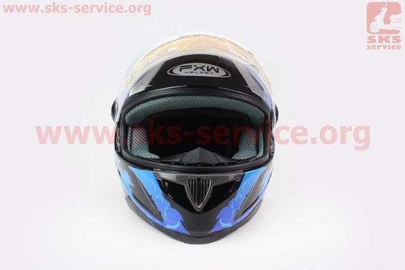 Фото товара – Шлем закрытый HF-122 L- ЧЕРНЫЙ глянец с сине-белым рисунком Q100B