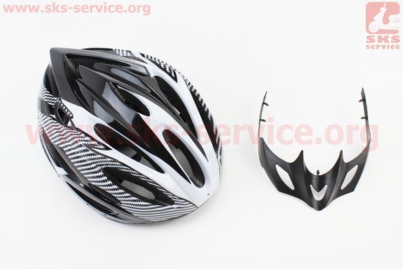 Фото товара – Шлем велосипедный L (54-62 см) съёмный козырёк, 21 вент. отверстий, чёрно-белый