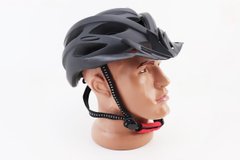 Фото товара – Шлем велосипедный L+фонарь задний, съёмный козырёк, 19 вент. отверстий, чёрный матовый
