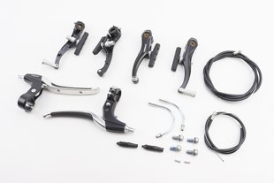 Фото товара – Тормоз V-brake 110мм (2 колеса) с ручками, тросами, алюминиевый, чёрный