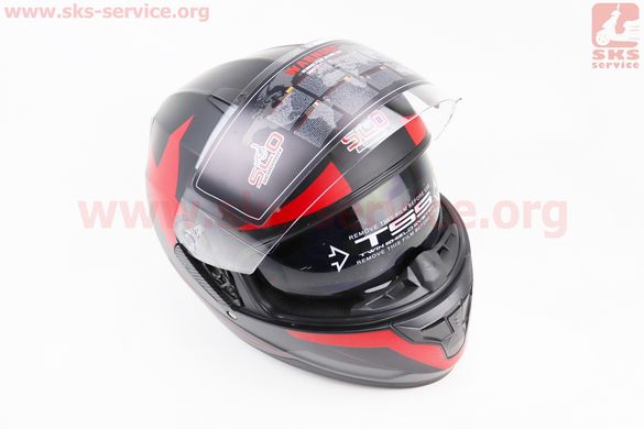 Фото товара – Шлем закрытый (сертификации DOT / ECE) + откидные очки SCO-M67 S (55-56см), ЧЕРНЫЙ матовый с красно-серым рисунком