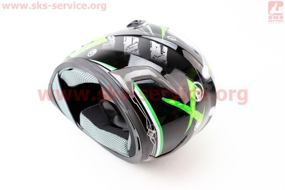 Фото товара – Шлем закрытый HF-122 М- ЧЕРНЫЙ глянец с бело-зеленым рисунком Q100G