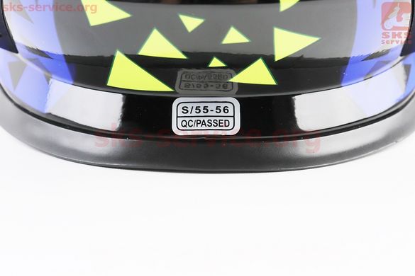Фото товара – Шлем кроссовый/эндуро/АТV со стеклом BLD-819-7 S (55-56см), ЧЁРНЫЙ с сине-салатово-оранжевым рисунком
