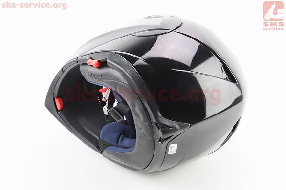 Фото товара – Шлем модуляр, закрытый с откидным подбородком+откидные очки BLD-158 L (59-60см), ЧЁРНЫЙ глянец
