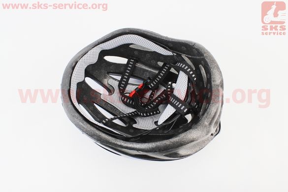 Фото товара – Шлем велосипедный L (54-62 см) съёмный козырёк, 21 вент. отверстий, чёрно-сине-белый