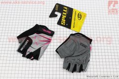 Фото товара – Перчатки детские без пальцев (7-8 лет) с мягкими вставками под ладонь, чёрно-серо-розовые SKG-1553