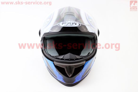 Фото товара – Шлем закрытый HF-122 М- ЧЕРНЫЙ глянец с сине-белым рисунком Q100B
