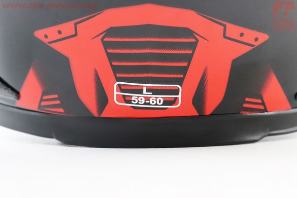 Фото товара – Шлем закрытый HF-122 L- ЧЕРНЫЙ глянец с красно-серым рисунком IRON Q238 (дефекты, смотреть фото)