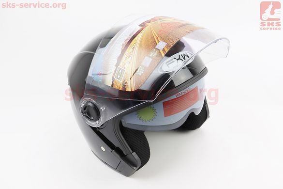 Фото товара – Шлем открытый+очки HF-223 S, ЧЁРНЫЙ глянец