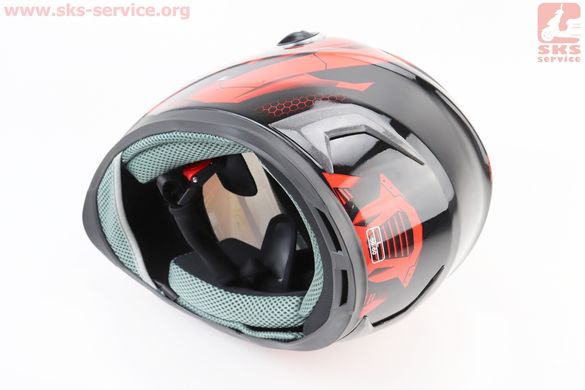Фото товара – Шлем закрытый HF-122 L- ЧЕРНЫЙ глянец с красно-серым рисунком IRON Q238 (дефекты, смотреть фото)