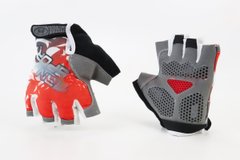 Фото товару – Перчатки без пальців XL з гелевими вставками під долоню, червоно-біло-сірі