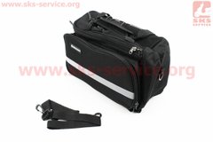 Фото товара – Сумка трансформер на багажник, раскладные боковые карманы, светоотражающие полосы, черно-серая