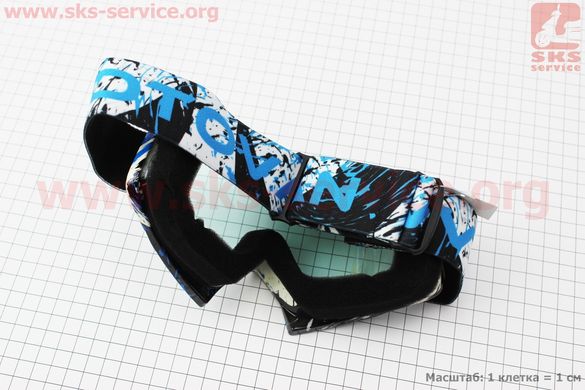 Фото товара – Очки кроссовые/эндуро/АТV, чёрно-бело-синие (прозрачное стекло), без упаковки MJ-16
