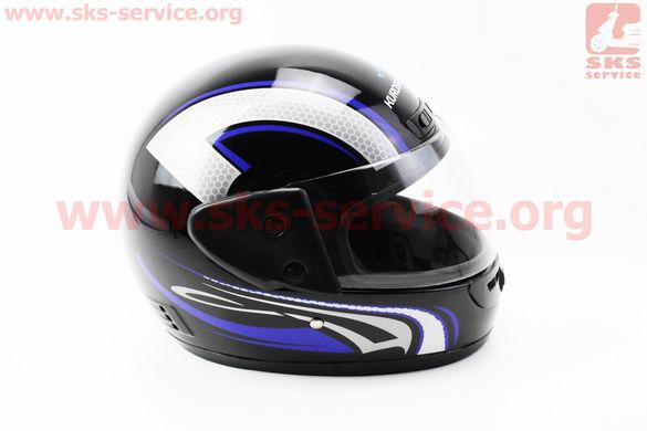 Фото товара – Шлем закрытый HF-101 М- ЧЕРНЫЙ с сине-серым рисунком Q233-BL
