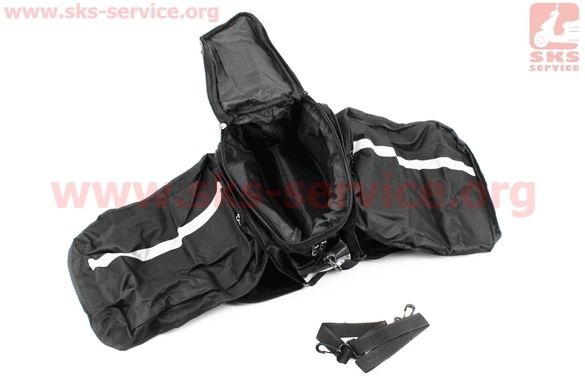 Фото товару – Сумка трансформер на багажник, розкладні бічні кишені, світловідбиваючі смуги, чорно-сіра, НЕ оригінал