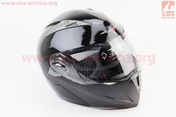 Фото товара – Шлем модуляр, закрытый с откидным подбородком+откидные очки BLD-158 S (55-56см), ЧЁРНЫЙ глянец