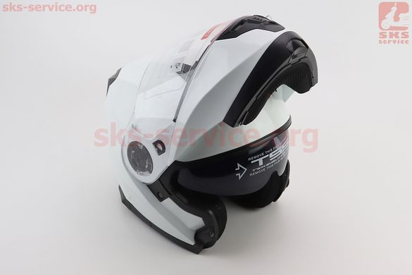 Фото товара – Шлем модуляр, закрытый с откидным подбородком+откидные очки BLD-162 S (55-56см), БЕЛЫЙ глянец
