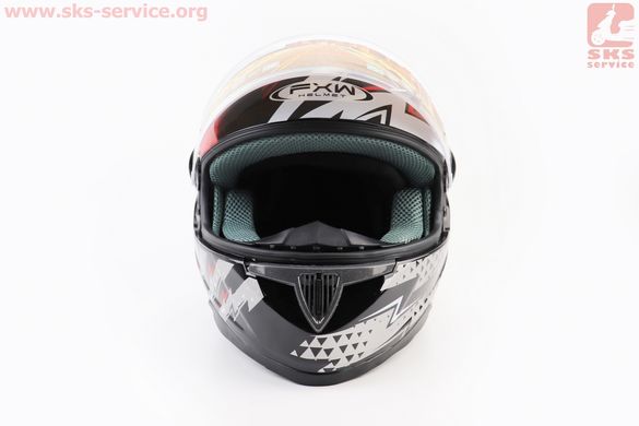 Фото товара – УЦЕНКА Шлем закрытый HF-122 L- ЧЕРНЫЙ глянец с красно-белым рисунком Q239 (не работающий и с трещиной воздухозаборник на бороде, см. фото)