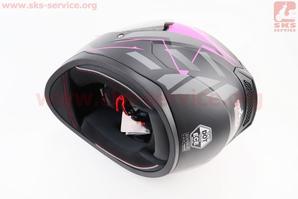 Фото товара – Шлем закрытый (сертификации DOT / ECE) + откидные очки SCO-M67 М (57-58см), ЧЕРНЫЙ матовый с розово-серым рисунком