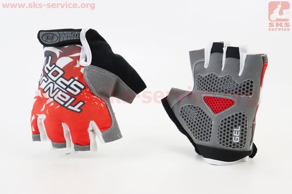 Фото товара – Перчатки без пальцев XL с гелевыми вставками под ладонь, красно-бело-серые
