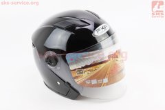 Фото товара – Шлем открытый+очки HF-223 M, ЧЁРНЫЙ глянец (возможные потёртости, дефекты покраски)