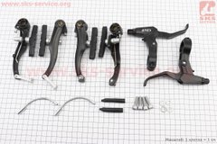 Фото товара – Тормоз V-brake 110мм (2 колеса) с ручками, тросами, алюминиевый, чёрный HVK140/HBL10