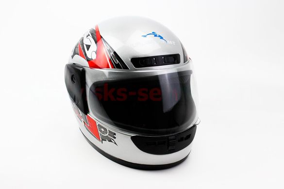 Фото товара – Шлем закрытый HF-101 M- СЕРЫЙ с красно-черным рисунком Q23-R