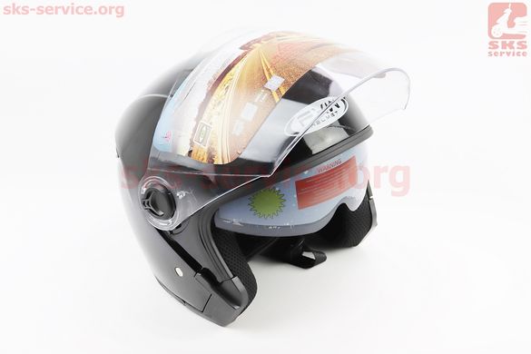 Фото товара – Шлем открытый+очки HF-223 M, ЧЁРНЫЙ глянец