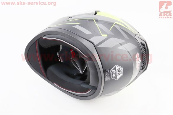 Фото товара – Шлем закрытый (сертификация DOT / ECE) + откидные очки SCO-M67 М (57-58см), ЧЕРНЫЙ матовый с салатово-серым рисунком