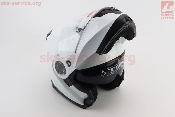 Фото товара – Шлем модуляр, закрытый с откидным подбородком+откидные очки BLD-162 L (59-60см), БЕЛЫЙ глянец