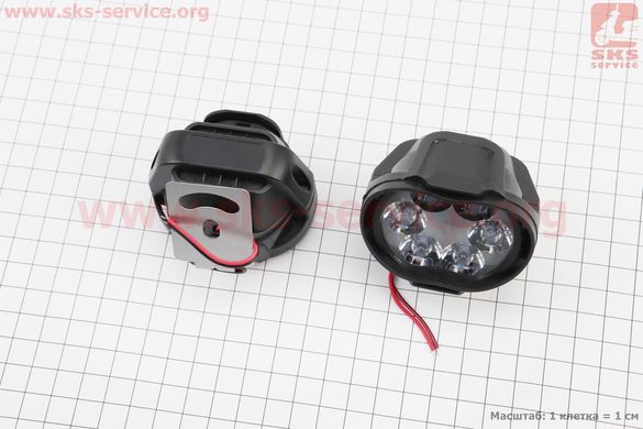 Фото товару – Фара додаткова світлодіодна вологозахисна - 6 LED з кріпленням, к-кт 2шт 64*52мм, тип 2