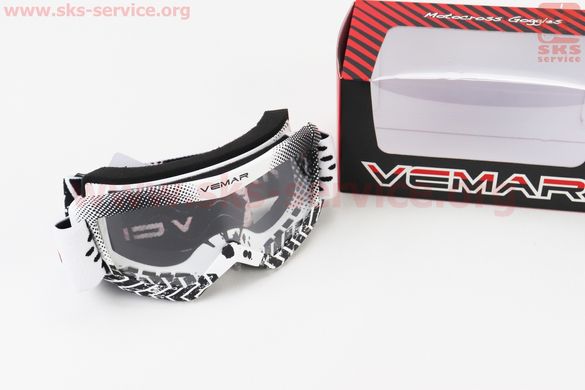 Фото товара – Очки детские кроссовые/эндуро/АТV, бело-чёрные (прозрачное стекло), VM-1018A