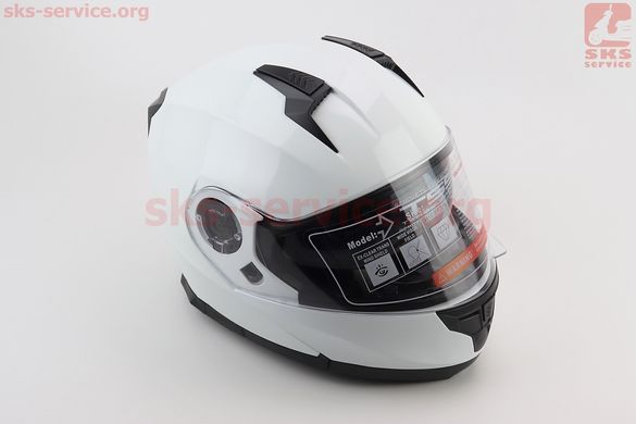 Фото товара – Шлем модуляр, закрытый с откидным подбородком+откидные очки BLD-162 L (59-60см), БЕЛЫЙ глянец