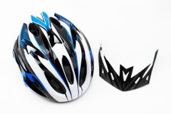 Фото товара – Шлем велосипедный L (58-61 см) съемный козырек, 18 вент. отверстия, системы регулировки по размеру Divider и Run System SRS, черно-бело-cиний AV-01