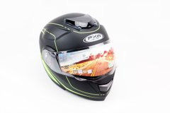 Фото товара – Шлем закрытый с откидным подбородком+очки HF-119 L- ЧЕРНЫЙ матовый с зеленым рисунком Z34-Y