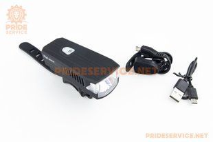 Фото товара &ndash; Фонарь передний 1 диод 350 lumen+звонок 5 мелодий, Li-ion 3.7V 1200mAh зарядка от USB, влагозащитный, чёрный HJ-0011