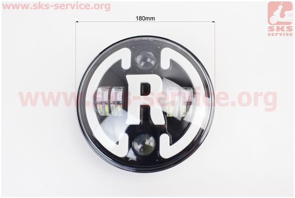 Фото товару – Фари круглої передня частина з обідком "R" універсальна 6-LED, d-180mm, МОТО TUNING