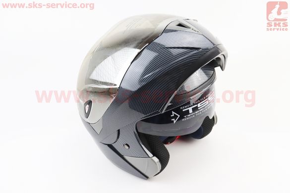 Фото товара – Шлем модуляр, закрытый с откидным подбородком+откидные очки BLD-158 М (57-58см), "КАРБОН" глянец